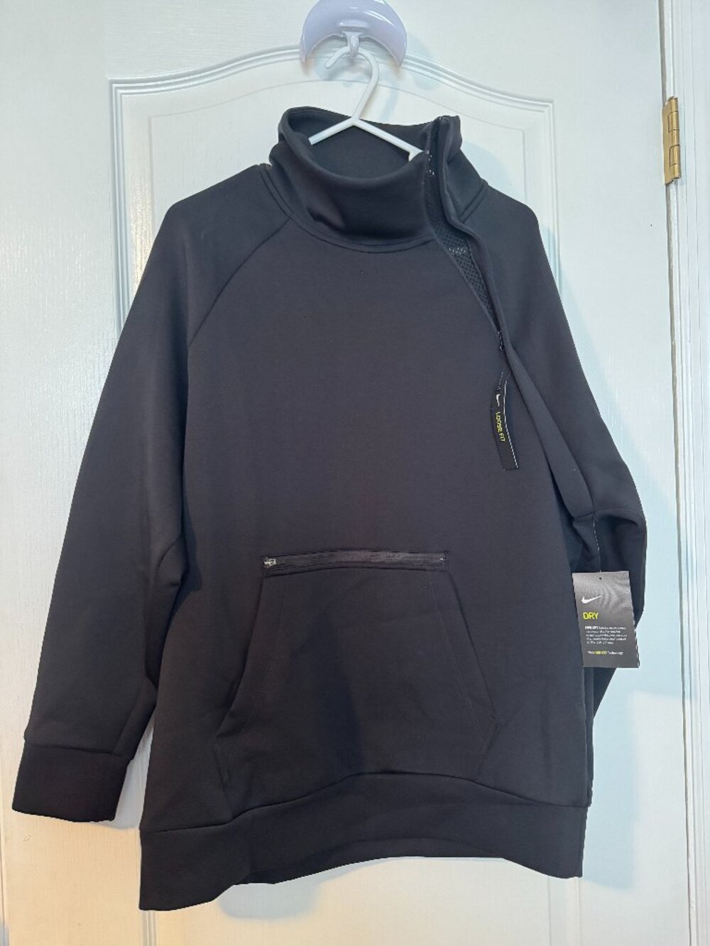 Nike Dri-FIT Womens Medium Black Mock Neck Asymmetric Zip Pullover Sweatshirt NW